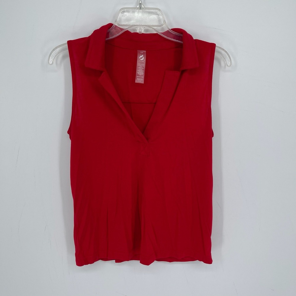 Lou‎ & Grey Women's Red Collared Stretch V-Neck Sleeveless Polo Top Size XXS 2XS